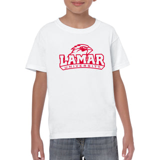 Lamar University Cardinals Arch Logo Short Sleeve Youth T Shirt - White