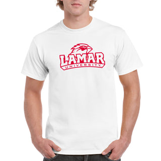 Lamar University Cardinals Arch Logo Short Sleeve T Shirt - White