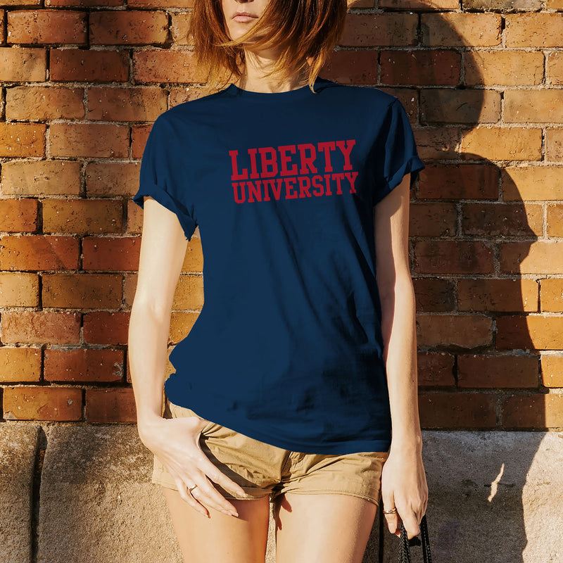 Liberty University Flames Basic Block T Shirt - Navy