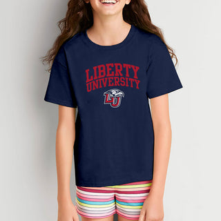 Liberty University Flames Arch Logo Youth T Shirt - Navy