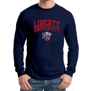 Liberty University Flames Arch Logo Long Sleeve T Shirt - Navy