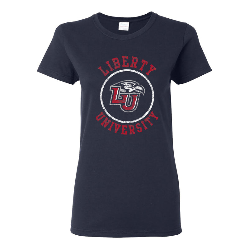 Liberty University Flames Distressed Circle Logo Womens T Shirt - Navy