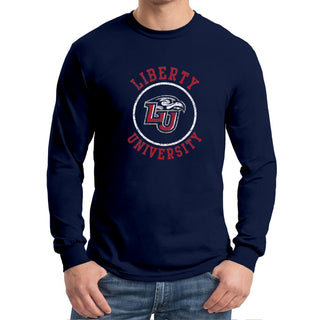 Liberty University Flames Distressed Circle Logo Long Sleeve T Shirt - Navy