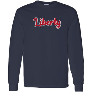 Liberty University Flames Basic Script Cotton Long Sleeve T Shirt - Navy