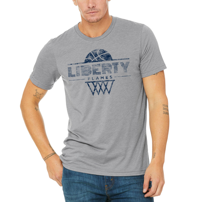 Liberty Flames Oblique Basketball Hoop Canvas Triblend T-Shirt - Athletic Grey