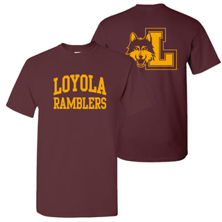 Loyola University Chicago Ramblers Front Back Print Short Sleeve T Shirt - Maroon