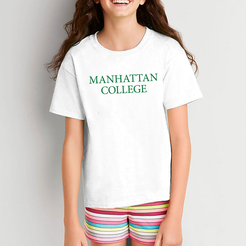 Manhattan College Jaspers Basic Block Short Sleeve Youth T Shirt - White