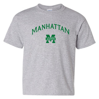 Manhattan College Jaspers Arch Logo Short Sleeve Youth T Shirt - Sport Grey