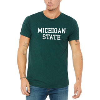 Michigan State University Spartans Basic Block Canvas Triblend T Shirt - Emerald Triblend