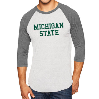 Michigan State University Spartans Basic Block Next Level Raglan T Shirt - Heather White / Premium Heather