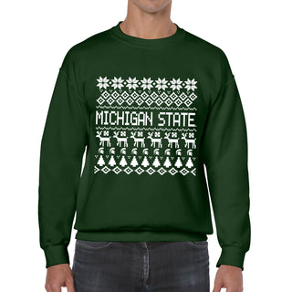 Michigan State University Spartans Holiday Sweater Crewneck Sweatshirt - Forest