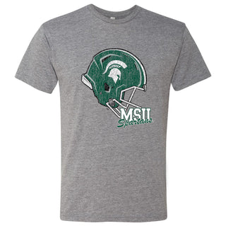 Michigan State University Spartans Tilted Football Helmet Next Level Short Sleeve T Shirt - Premium Heather