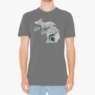 Michigan State Spartans MI Silhouette Go Green Go White Triblend Tee - Premium Heather