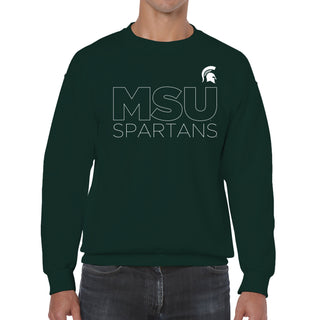 Michigan State University Spartans Modern Outline Crewneck Sweatshirt - Forest