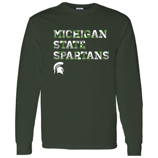 Michigan State University Spartans Patchwork Cotton Long Sleeve T Shirt - Forest