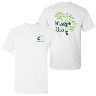 Michigan State University Spartans Playful Sketch Basic Cotton Short Sleeve T Shirt - White