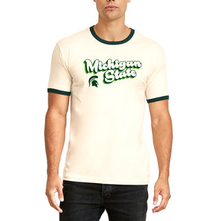 Michigan State University Spartans Groovy Script Logo Ringer T Shirt - Natural/Forest