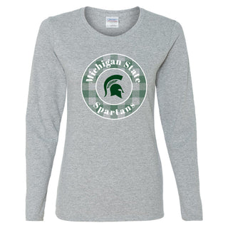 MSU Plaid Circle Women's Long Sleeve - Sport Grey