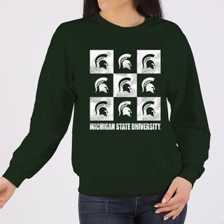 Michigan State Spartans Checkerbox Crewneck Sweatshirt - Forest