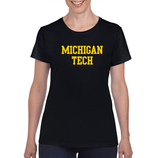 Michigan Technological University Huskies Basic Block Cotton Womens T-Shirt - Black