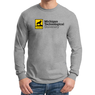 Michigan Technological University Huskies Institutional Logo Cotton Long Sleeve T-Shirt - Sport Grey