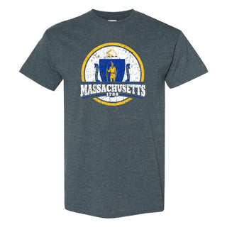 Massachusetts Distressed Circle T-Shirt - Dark Heather