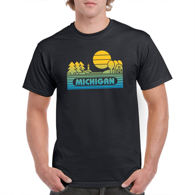 Michigan Groovy Sunset T-Shirt - Black