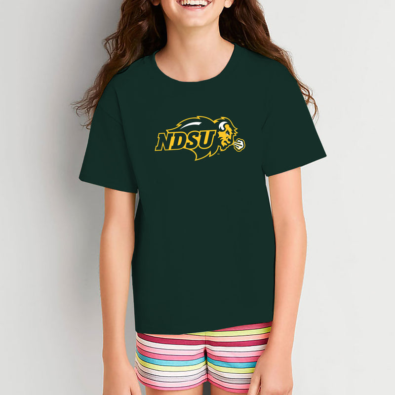 North Dakota State University Bison Primary Logo Short Sleeve Youth T Shirt - Forest