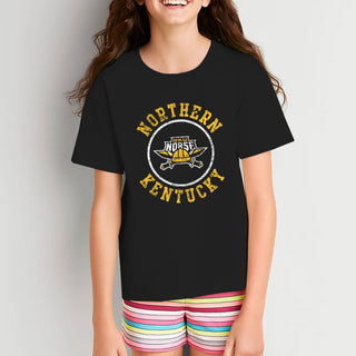 Northern Kentucky University Norse Distressed Circle Logo Youth Short Sleeve T Shirt - Black