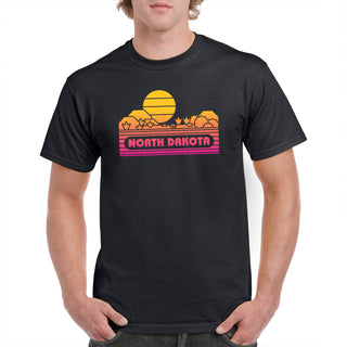 North Dakota Groovy Sunset T-Shirt - Black