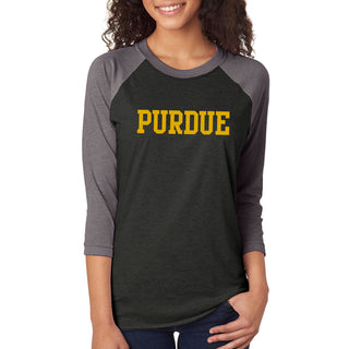 Purdue University Boilermakers Basic Block Raglan - Vintage Black/Premium Heather