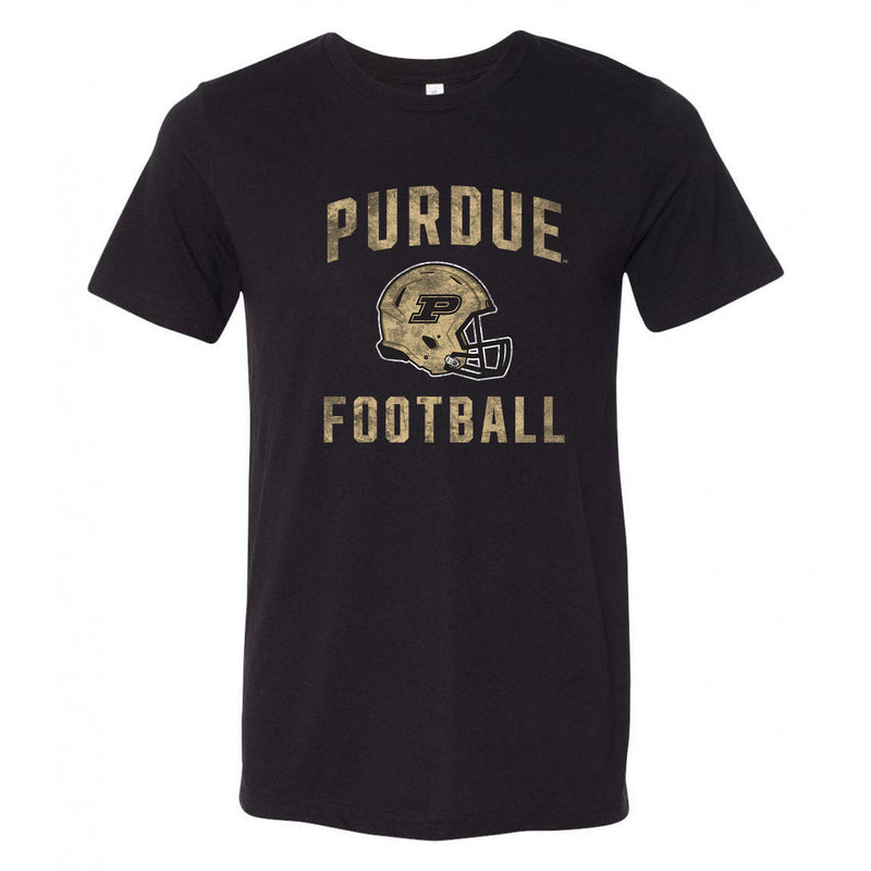 Purdue University Boilermakers Faded Football Helmet Canvas Triblend T Shirt - Solid Black Triblend