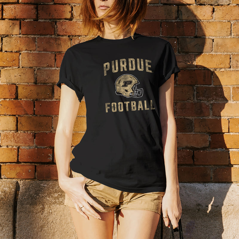 Purdue University Boilermakers Faded Football Helmet Basic Cotton Short Sleeve T Shirt - Black