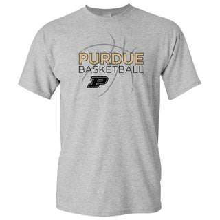 Purdue University Boilermakers Basketball Sketch Basic Cotton Short Sleeve T Shirt - Sport Grey