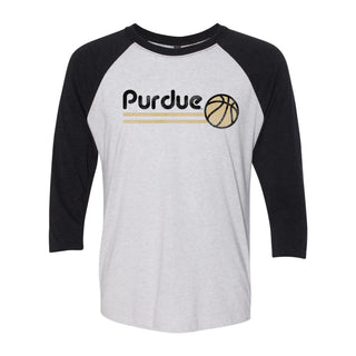 Purdue University Boilermakers Basketball Bubble Next Level Raglan T Shirt - Heather White/Black