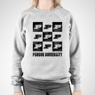 Purdue Boilermakers Checkerbox Crewneck Sweatshirt - Sport Grey