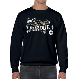 Purdue Boilermakers All I Want For Christmas Is Purdue Crewneck Sweatshirt - Black