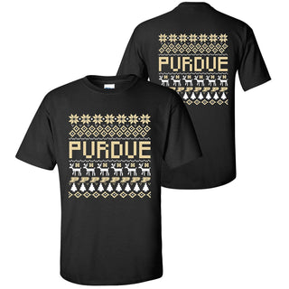 Purdue University Boilermakers Holiday Sweater Short Sleeve T-Shirt - Black