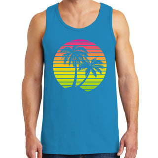 Palm Trees Sunset Tank Top - Sapphire