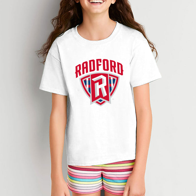 Radford University Highlanders Arch Logo Basic Cotton Short Sleeve Youth T Shirt - White