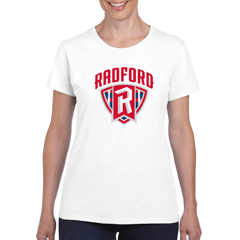 Radford University Highlanders Arch Logo Basic Cotton Short Sleeve Womens T Shirt - White
