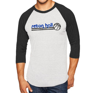 Seton Hall University Pirates Basketball Bubble Next Level Raglan T Shirt - Heather White/Vintage Black