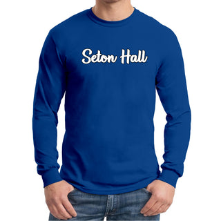 Seton Hall University Pirates Basic Script Cotton Long Sleeve T Shirt - Royal