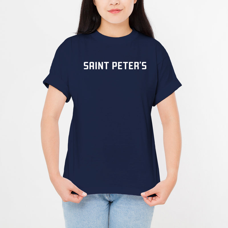 Saint Peter's University Peacocks Basic Block Short Sleeve T Shirt - Navy