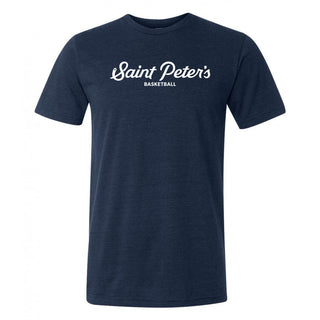 Saint Peter's University Peacocks Basketball Script Canvas Triblend Short Sleeve T Shirt - Solid Navy