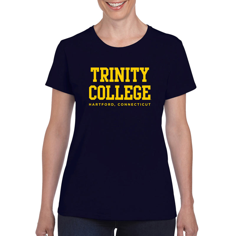 Trinity College Bantams Basic Block Cotton Womens Short Sleeve T Shirt - Navy