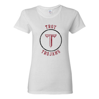 Troy University Trojans Distressed Circle Logo Womens Cotton T-Shirt - White