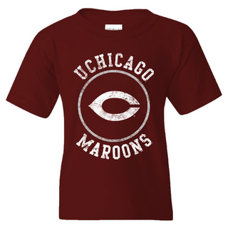 University of Chicago Maroons Distressed Circle Logo Heavy Cotton Short Sleeve Youth T Shirt - Maroon