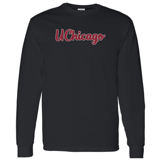 University of Chicago Maroons Basic Script Cotton Long Sleeve T Shirt - Black