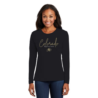 University of Colorado Buffaloes Thin Script Women's Long Sleeve T Shirt - Black